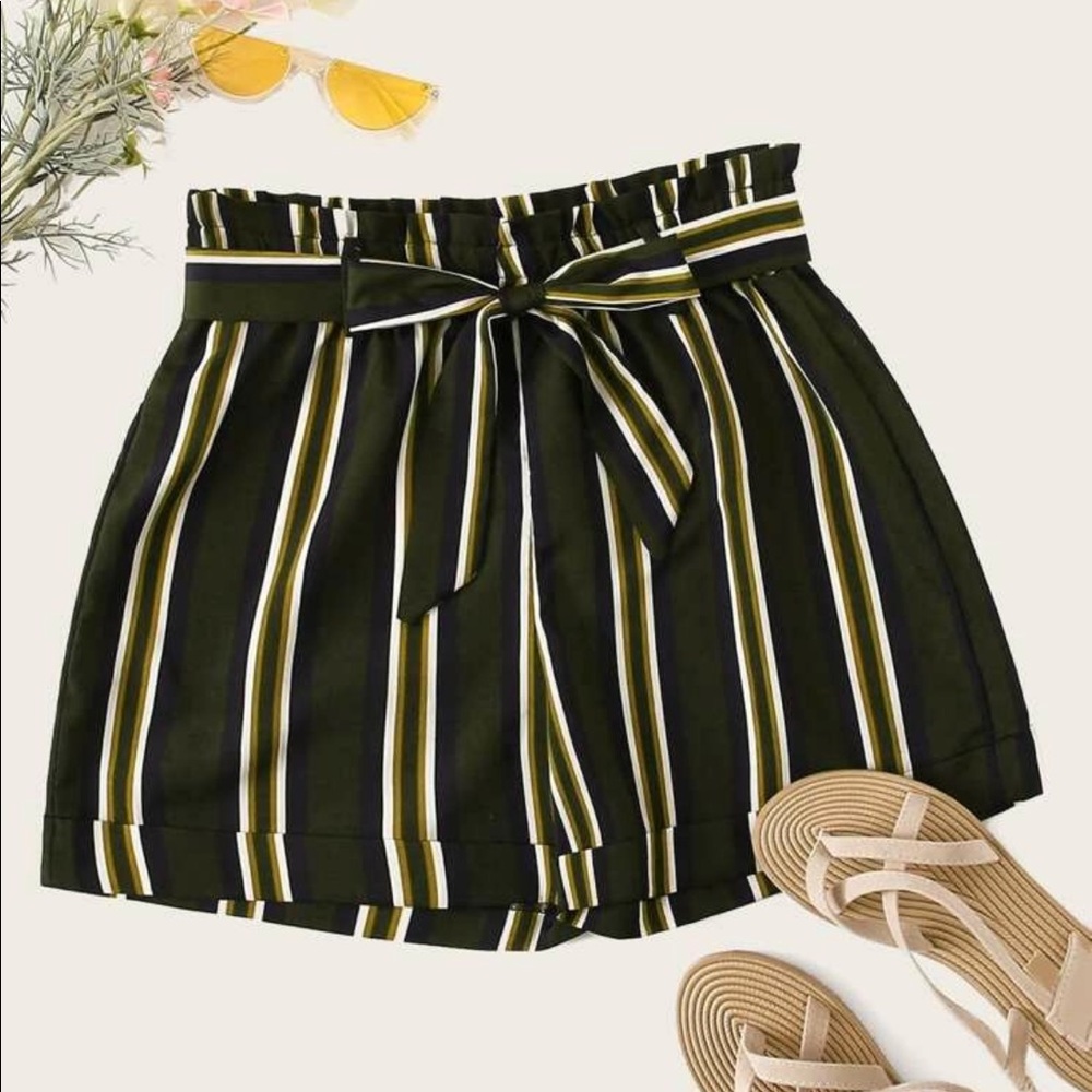 Self-tie striped shorts